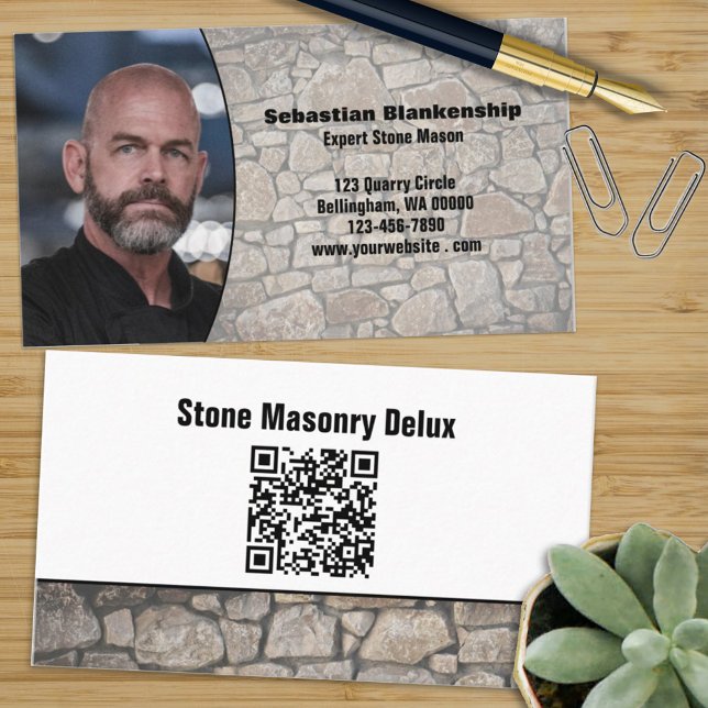 Professional Photo QR Code Stone Wall Business Card (Creator Uploaded)