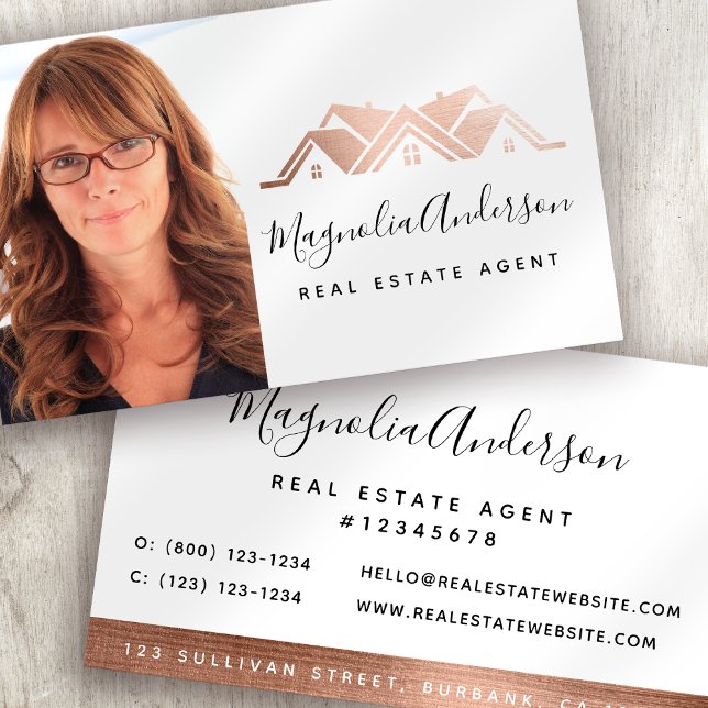 Professional Photo Real Estate Rose Gold Foil Business Card (Creator Uploaded)