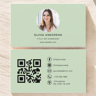 Professional Photo Sage Green QR Code Social Media Business Card