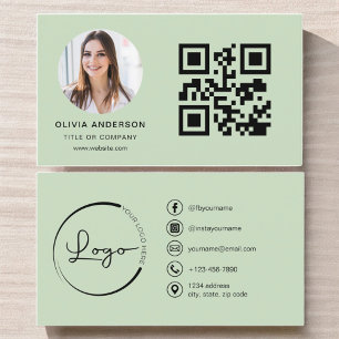 Professional Photo Sage Green QR Code Social Media Business Card