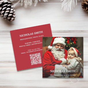 Professional Photo Santa Claus QR code Square Business Card