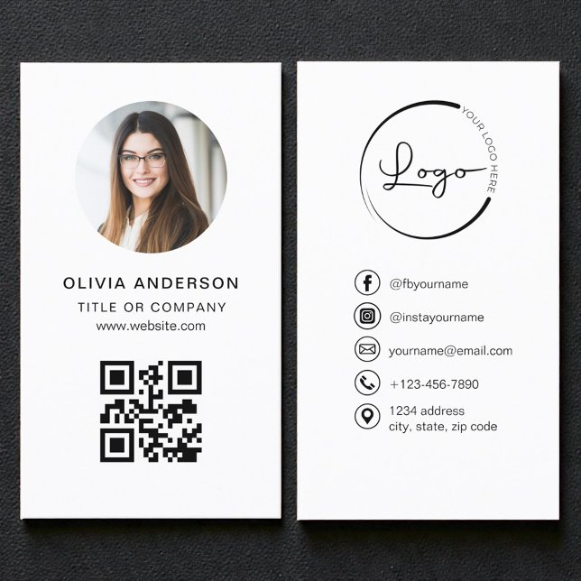 Professional Photo White QR Code Social Media Business Card (Creator Uploaded)