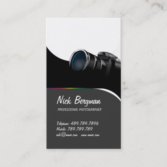 Professional Photographer Black Camera Business Card (Front)