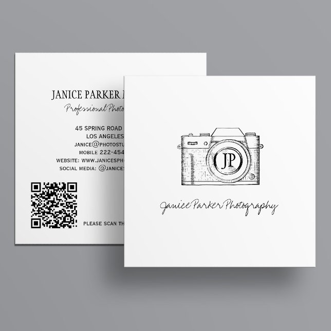 Professional photographer QR code black and white Square Business Card (Creator Uploaded)