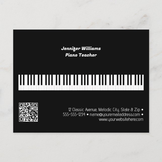Professional Piano Teacher Music Business QR Code Postcard (Front)