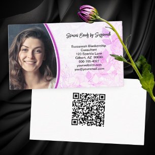 Professional Pink Floral Background Custom Photo  Business Card