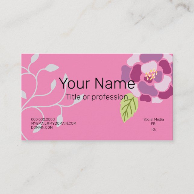 Professional Pink Flower Woman Girly Business Card (Front)
