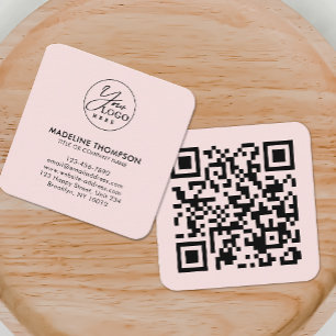 Professional Pink Generic Company Logo QR Code Square Business Card