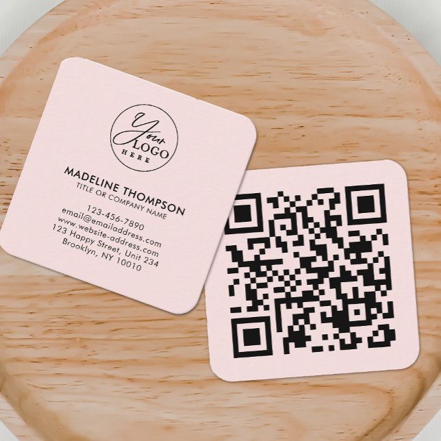 Professional Pink Generic Company Logo QR Code Square Business Card (Creator Uploaded)