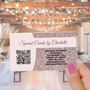 Professional Pink Glitter Custom QR Code  Business Card