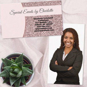 Professional Pink Glitter FRONT Custom Photo BACK Business Card