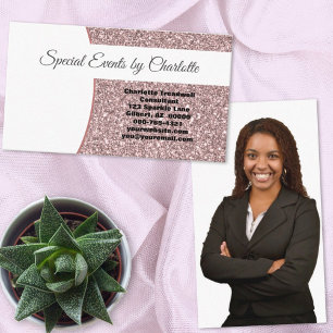 Professional Pink Glitter FRONT Custom Photo BACK Business Card