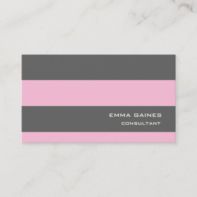 Professional Pink Grey Stripes Trendy Style Business Card (Front)