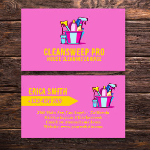 Professional Pink Housekeeper Maid Service Logo Business Card