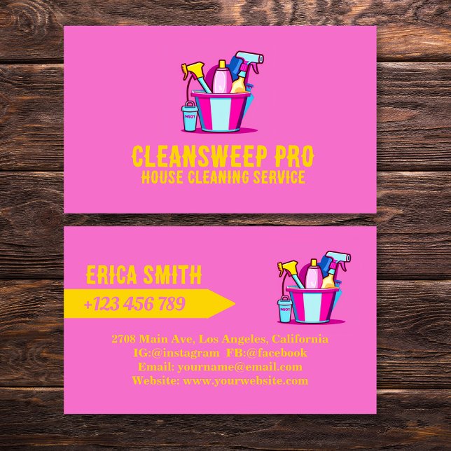 Professional Pink Housekeeper Maid Service Logo Business Card (Creator Uploaded)
