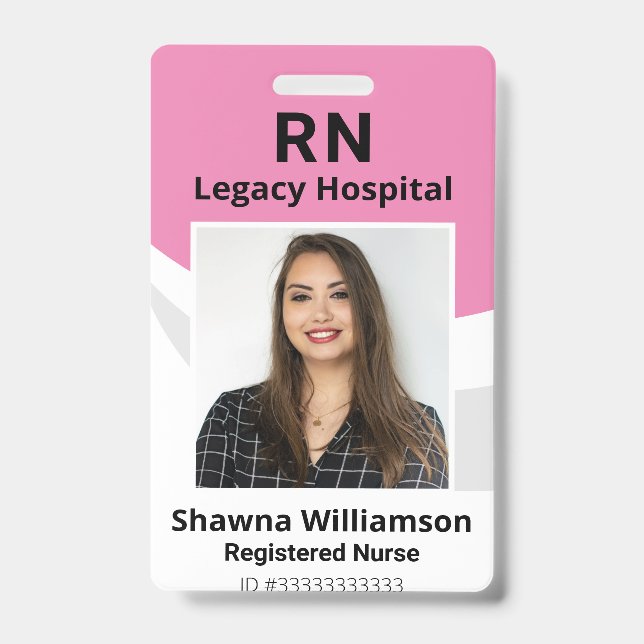 Professional Pink ID Photo Badge with Bar Code (Front)
