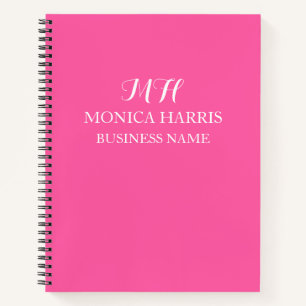 Professional Pink Monogram Initial Business Notebook