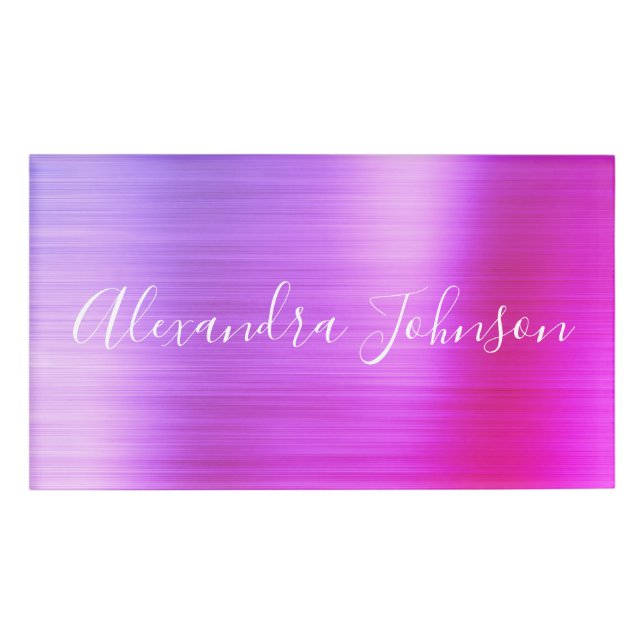 Professional Pink - Purple Foil Modern Name Tag (Front)