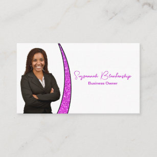 Professional Pink Sliver of Faux Glitter Photo QR Business Card