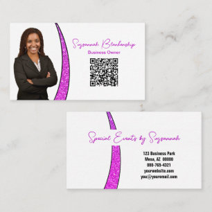 Professional Pink Sliver of Faux Glitter Photo QR Business Card