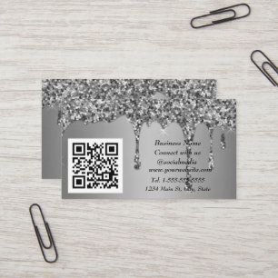 Professional Pink Social media Glitter Silver Business Card