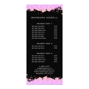 Professional Pink Splatter Service Menu