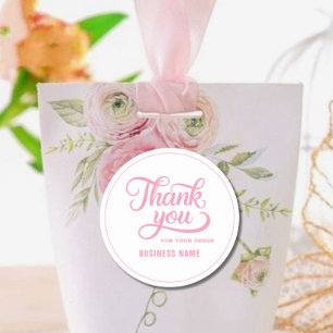 Professional Pink Thank you Script pink Classic Round Sticker