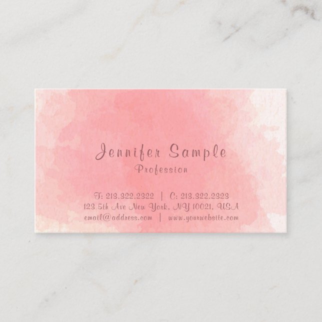 Professional Pink Watercolor Plain Standard Matte Business Card (Front)