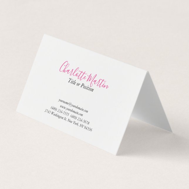 Professional Pink White Manager Consultant Chief Business Card (Front)