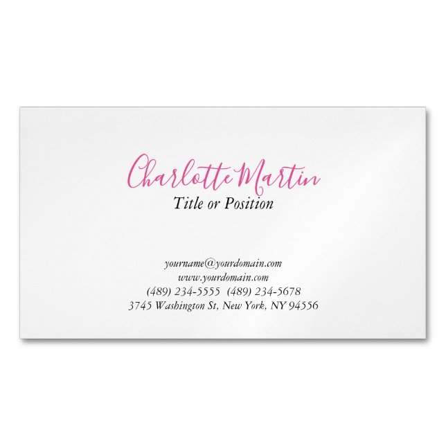 Professional Pink White Manager Consultant Chief Magnetic Business Card (Front)