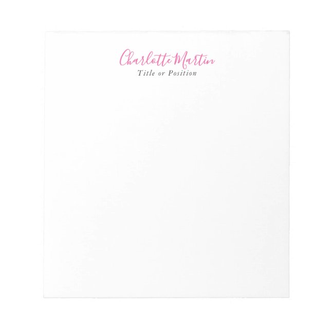 Professional Pink White Manager Consultant Chief Notepad (Front)