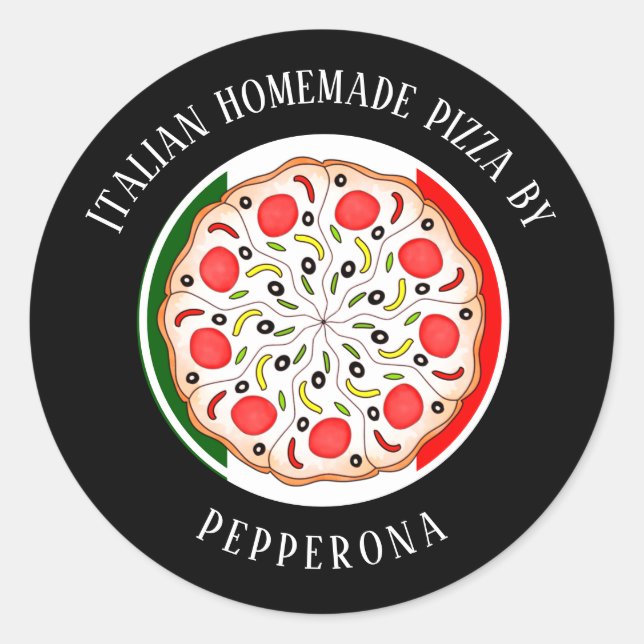 professional Pizza Italian flag black business Classic Round Sticker (Front)
