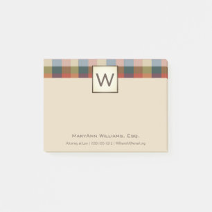 Professional Plaid Executive with Name & Monogram Post-it Notes