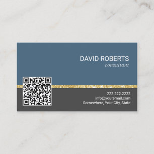 Professional Plain Blue & Grey QR Code Consultant Business Card