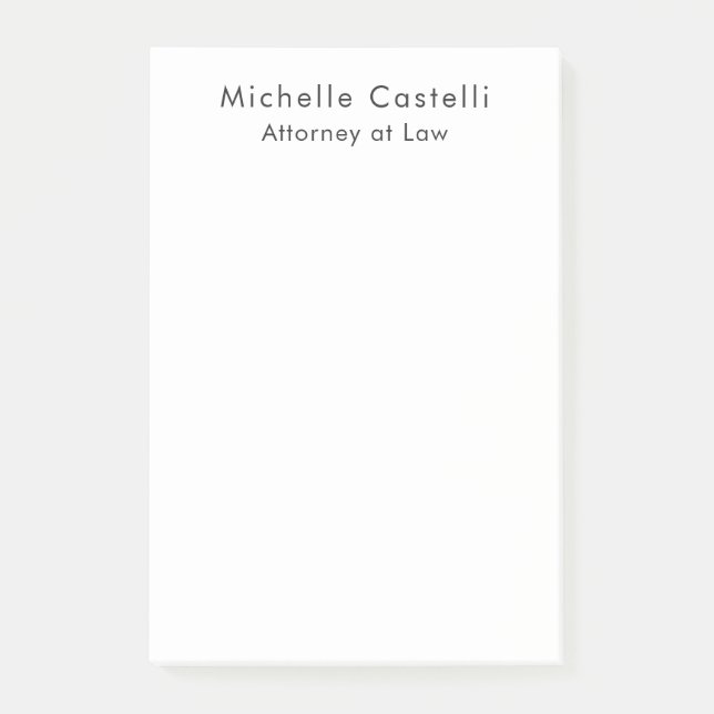Professional Plain Classical Black White Name Post-it Notes (Front)