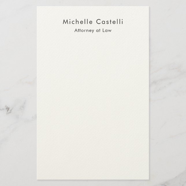 Professional Plain Classical Black White Name Stationery (Front)