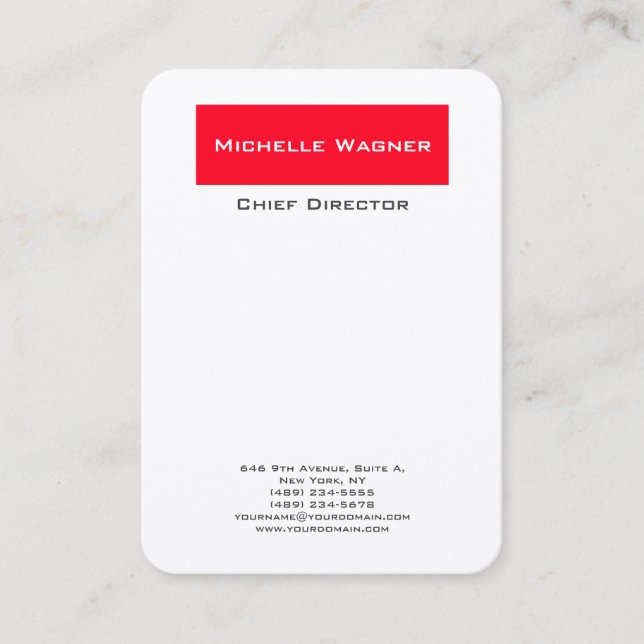 Professional Plain Minimalist Elegant Red White Business Card (Front)