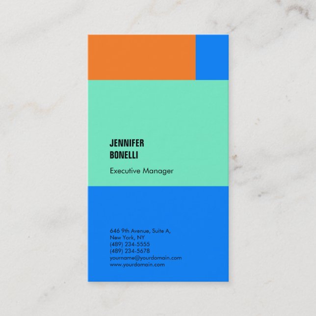 Professional plain minimalist modern azure blue business card (Front)