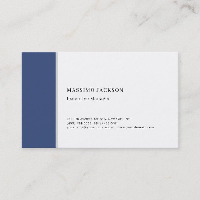 Professional plain minimalist modern blue white business card (Front)