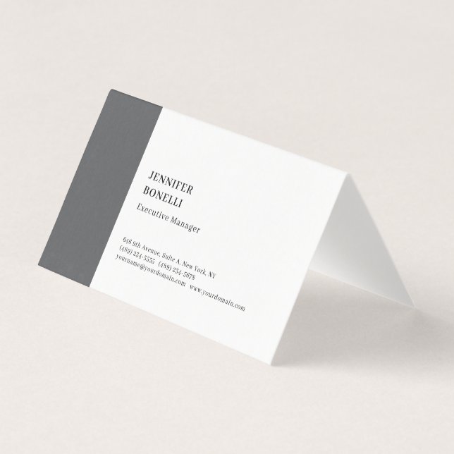 Professional plain minimalist modern grey white business card (Front)