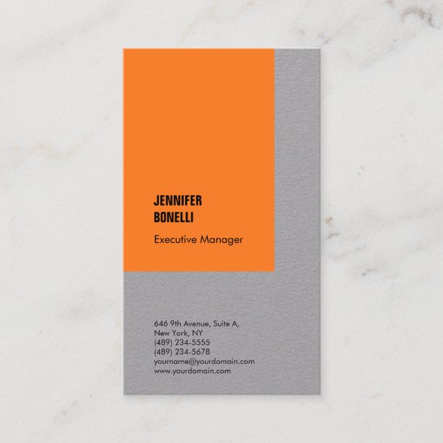 Professional plain minimalist modern orange grey business card (Front)