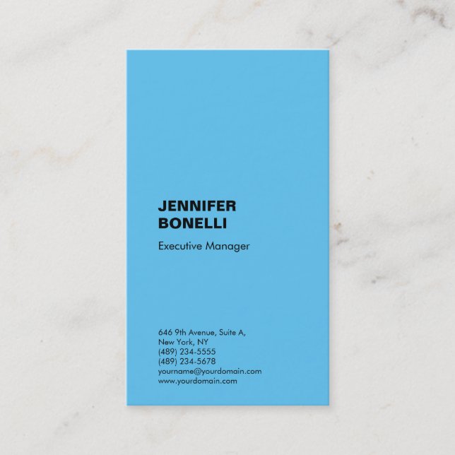 Professional plain minimalist modern trendy blue business card (Front)