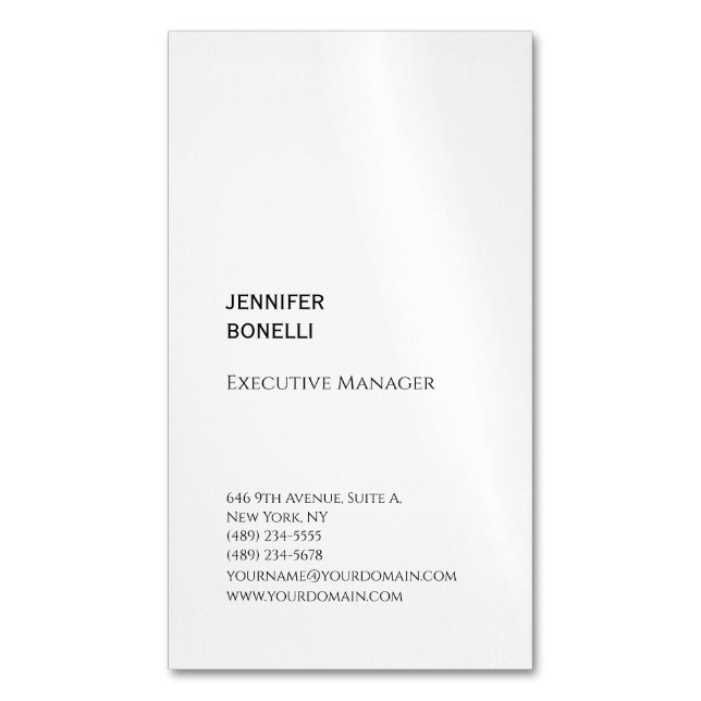 Professional plain minimalist modern trendy magnetic business card (Front Vertical)