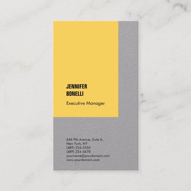 Professional plain minimalist modern yellow grey business card (Front)