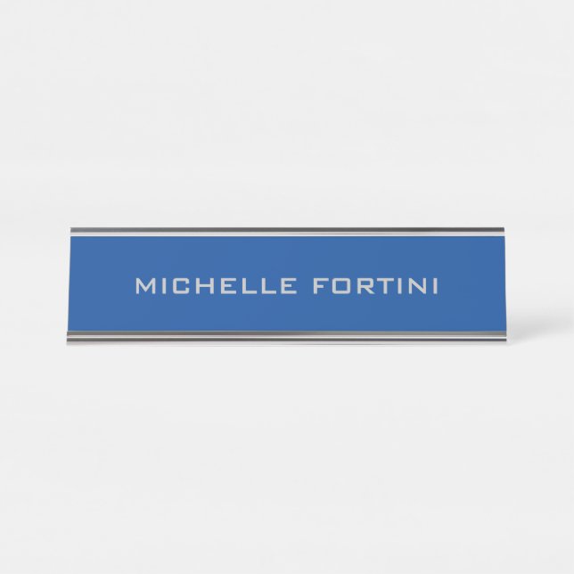 Professional Plain Modern Deep Blue Desk Name Plate (Front)