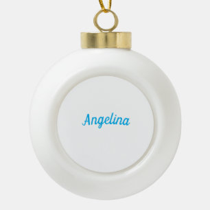 Professional Plain Modern Elegant Blue Your Name Ceramic Ball Christmas Ornament