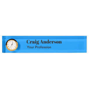 Professional Plain Modern Elegant Bright Blue Chic Nameplate
