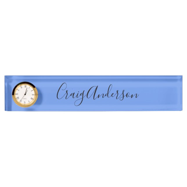 Professional Plain Modern Elegant Cornflower Blue Nameplate (Front)
