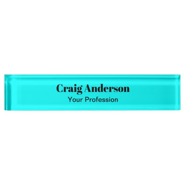 Professional Plain Modern Elegant Cyan Blue Chic Nameplate (Front)
