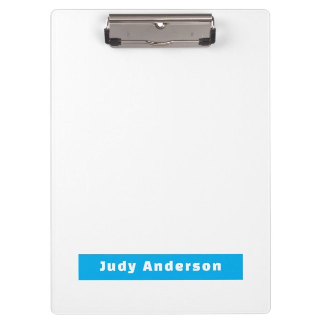 Professional Plain Modern Elegant Name Blue White Clipboard (Front)